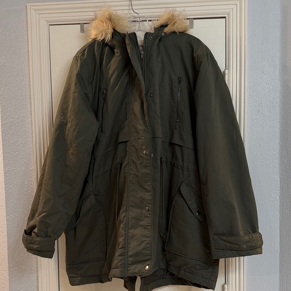 ASOS Olive Green Parka with Faux Fur Trim